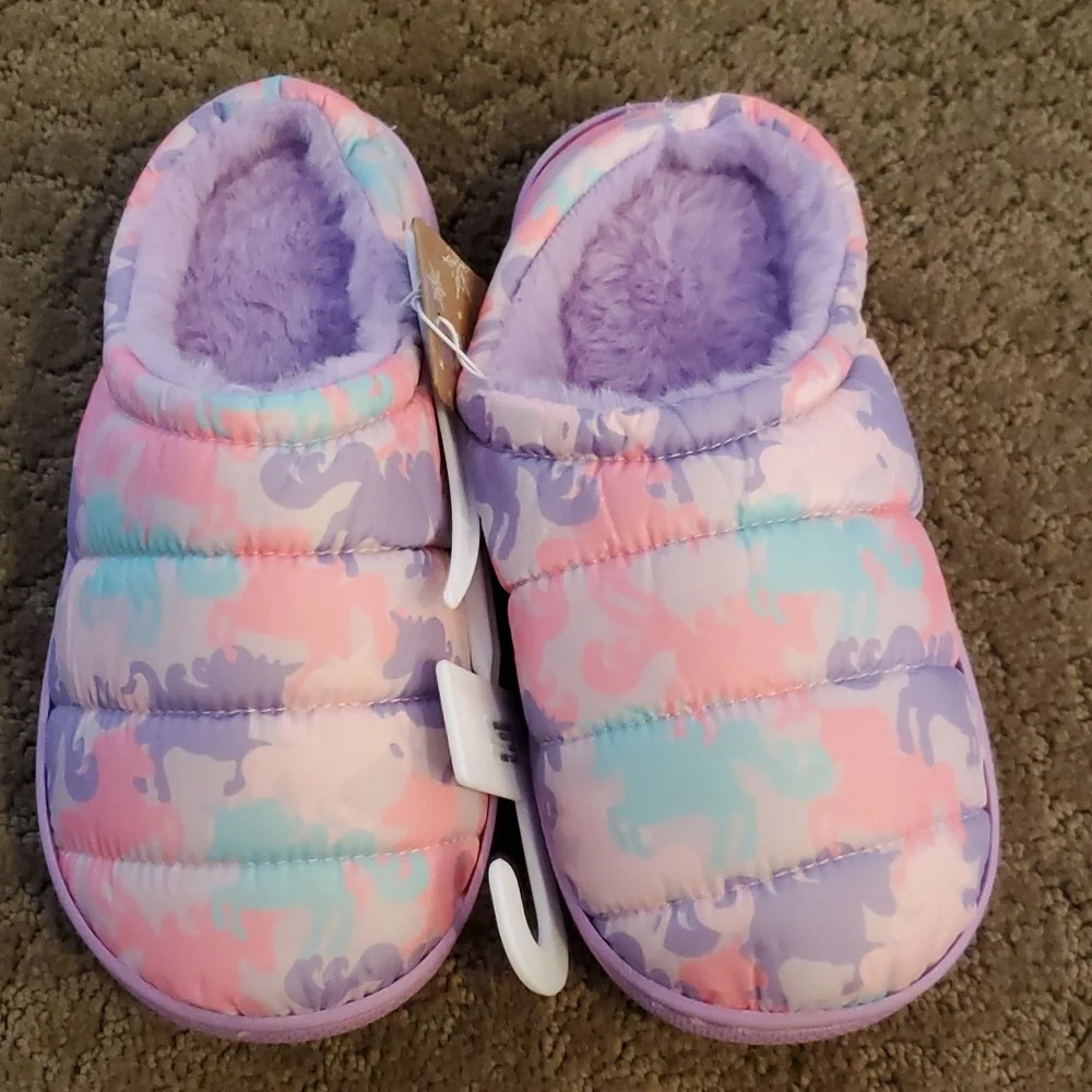 Girls Capelli New York Unicorn Scuff Slippers Size L 1/2 XL 3/4 fleece lining NW